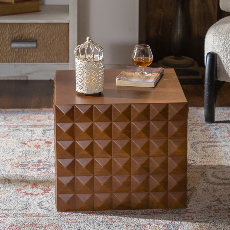 Traditional Vintage Square Geometric Carved Pattern MDF Coffee Table 1-Tier For Living Room