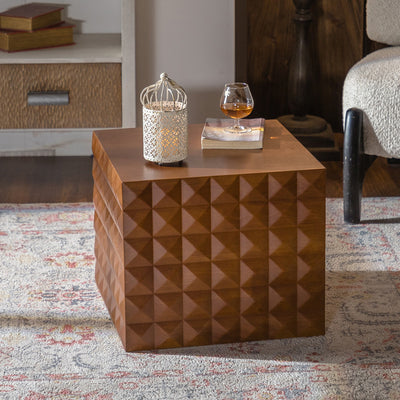 Traditional Vintage Square Geometric Carved Pattern MDF Coffee Table 1-Tier For Living Room