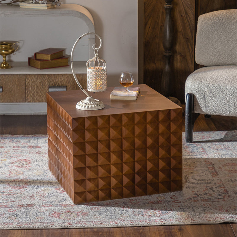 Traditional Vintage Square Geometric Carved Pattern MDF Coffee Table 1-Tier For Living Room