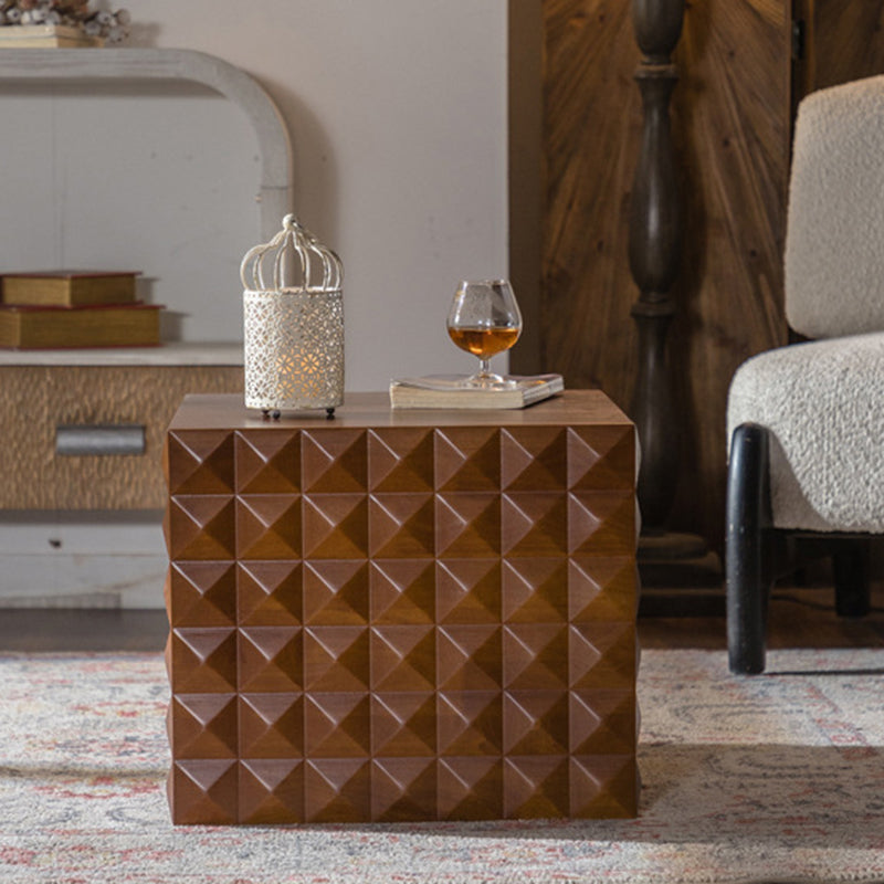 Traditional Vintage Square Geometric Carved Pattern MDF Coffee Table 1-Tier For Living Room