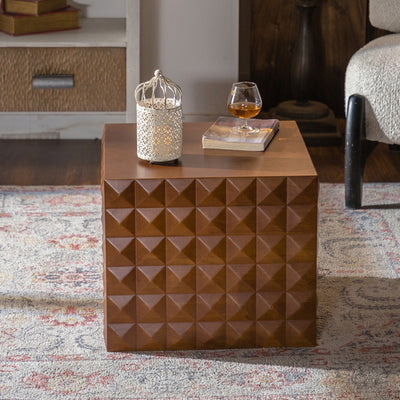 Traditional Vintage Square Geometric Carved Pattern MDF Coffee Table 1-Tier For Living Room