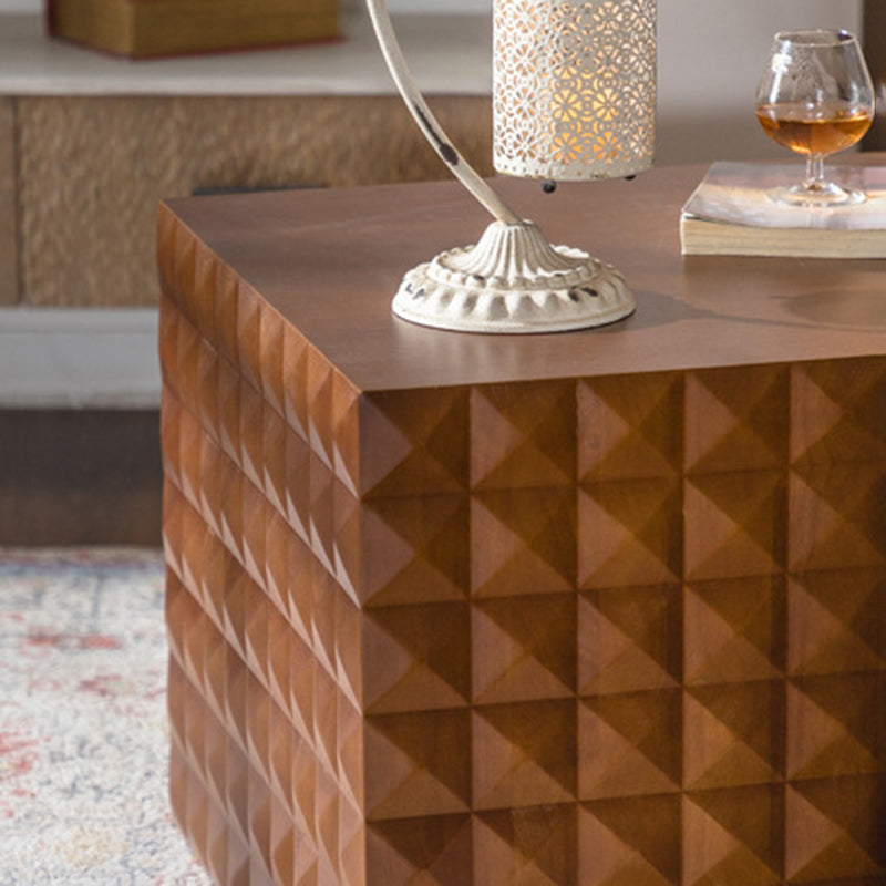 Traditional Vintage Square Geometric Carved Pattern MDF Coffee Table 1-Tier For Living Room