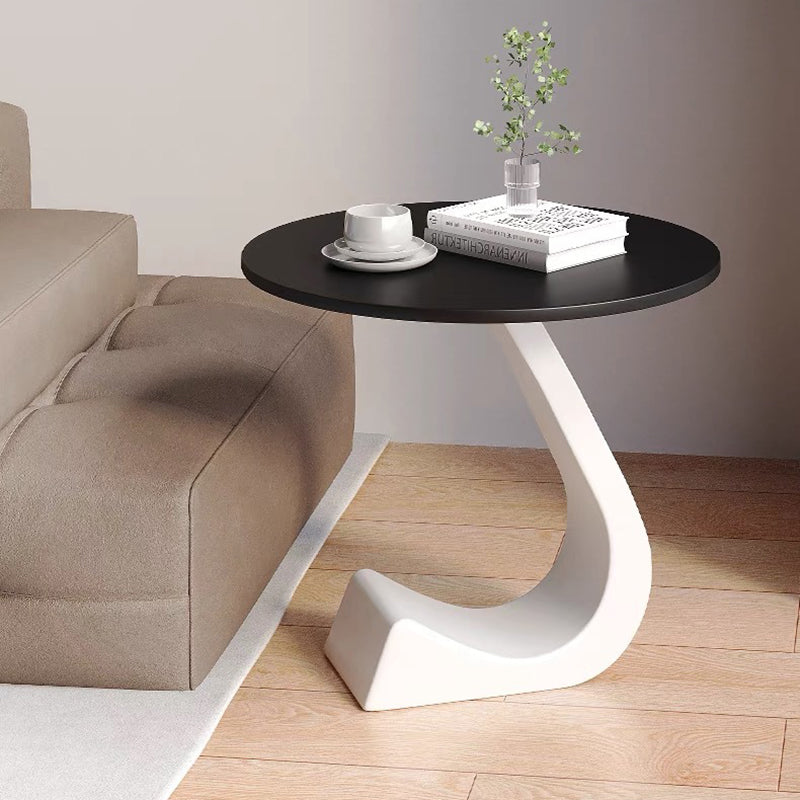 Modern Minimalist Round Rock Slab Carbon Steel End Table 1-Tier For Living Room