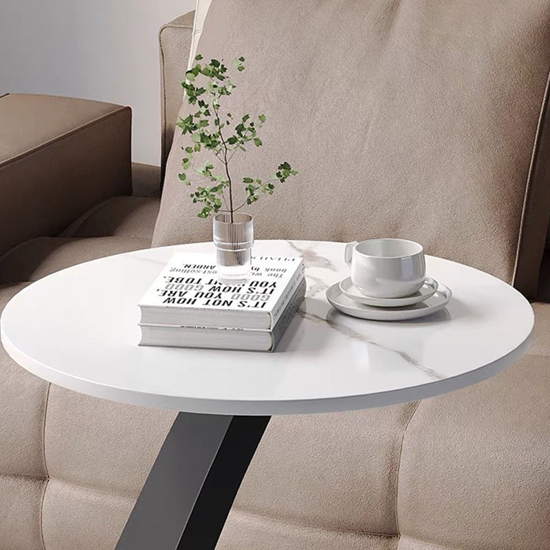 Modern Minimalist Round Rock Slab Carbon Steel End Table 1-Tier For Living Room