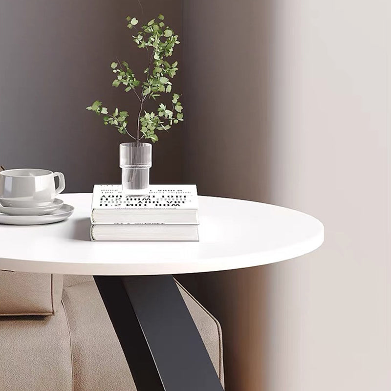 Modern Minimalist Round Rock Slab Carbon Steel End Table 1-Tier For Living Room