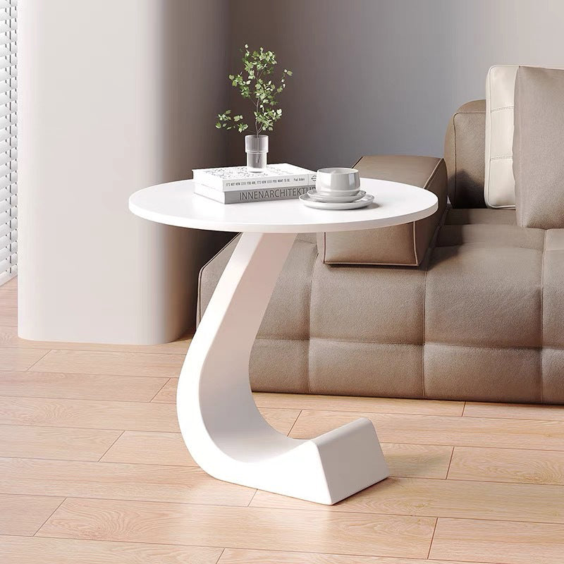 Modern Minimalist Round Rock Slab Carbon Steel End Table 1-Tier For Living Room