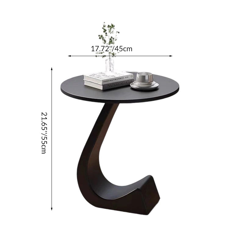 Modern Minimalist Round Rock Slab Carbon Steel End Table 1-Tier For Living Room