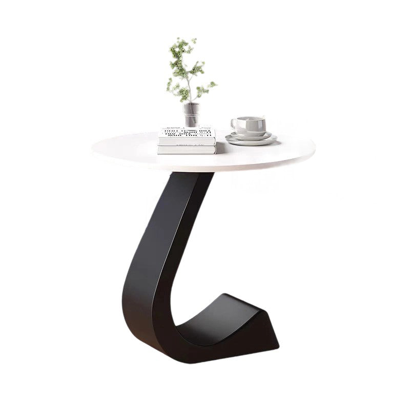 Modern Minimalist Round Rock Slab Carbon Steel End Table 1-Tier For Living Room