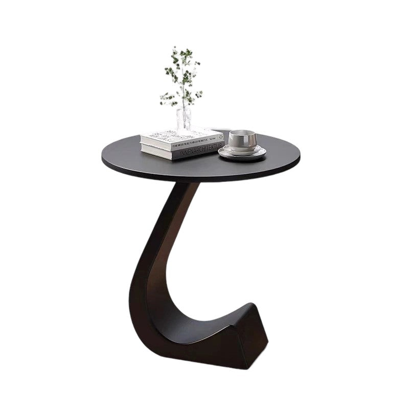 Modern Minimalist Round Rock Slab Carbon Steel End Table 1-Tier For Living Room