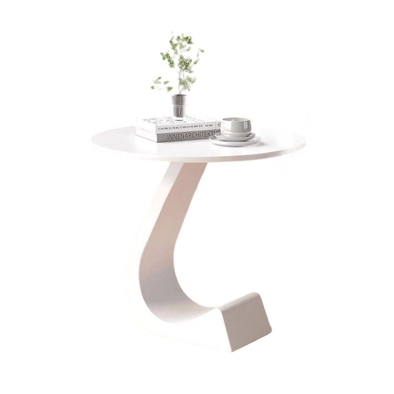 Modern Minimalist Round Rock Slab Carbon Steel End Table 1-Tier For Living Room