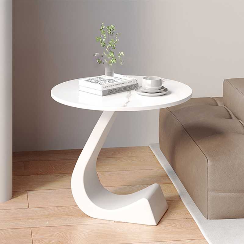 Modern Minimalist Round Rock Slab Carbon Steel End Table 1-Tier For Living Room