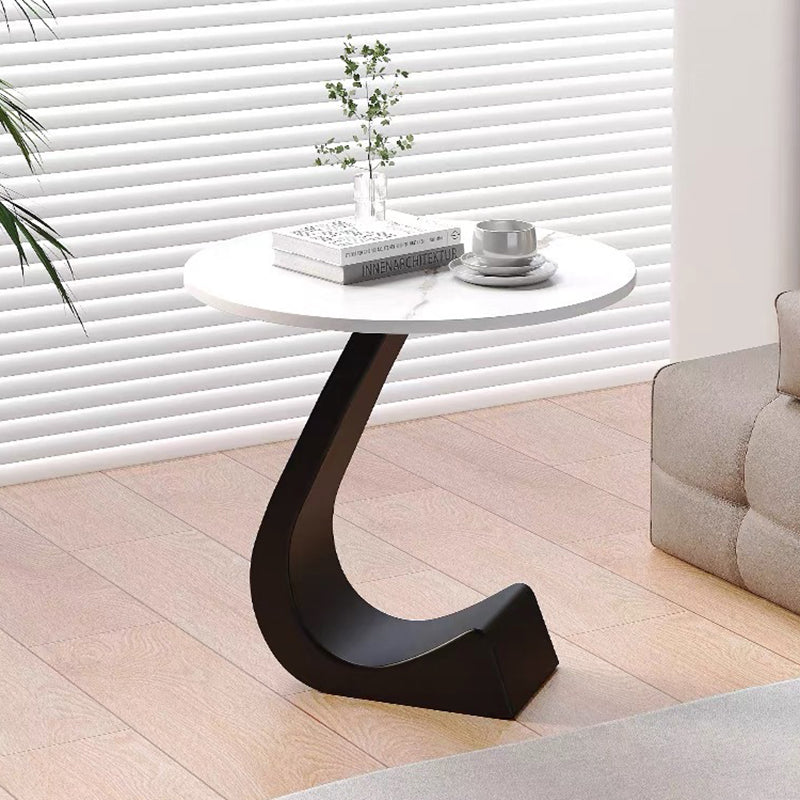 Modern Minimalist Round Rock Slab Carbon Steel End Table 1-Tier For Living Room
