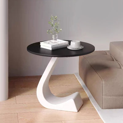 Modern Minimalist Round Rock Slab Carbon Steel End Table 1-Tier For Living Room