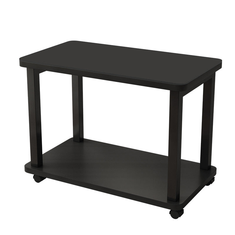 Modern Minimalist Rectangular Tempered Glass Carbon Steel Artificial Board Coffee Table 2-Tier For Living Room