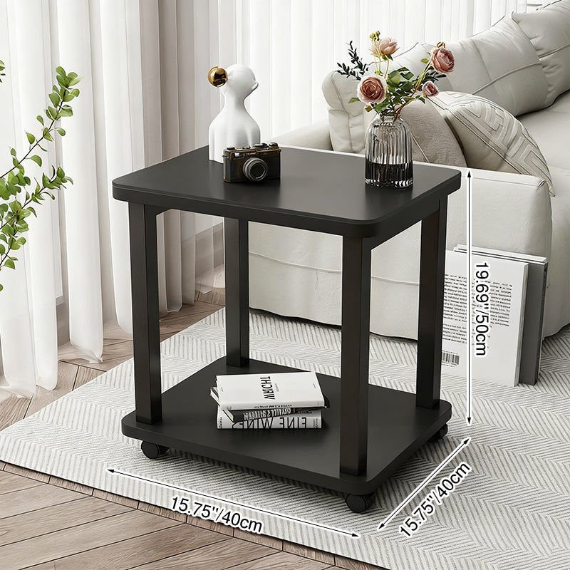 Modern Minimalist Rectangular Tempered Glass Carbon Steel Artificial Board Coffee Table 2-Tier For Living Room