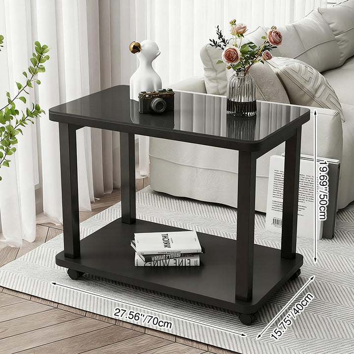 Table basse rectangulaire minimaliste moderne en verre trempé et acier au carbone avec plateau artificiel à 2 niveaux pour salon 
