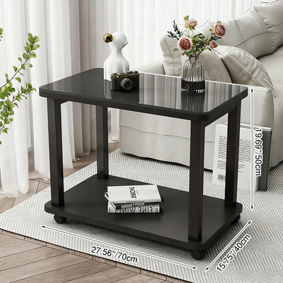 Modern Minimalist Rectangular Tempered Glass Carbon Steel Artificial Board Coffee Table 2-Tier For Living Room