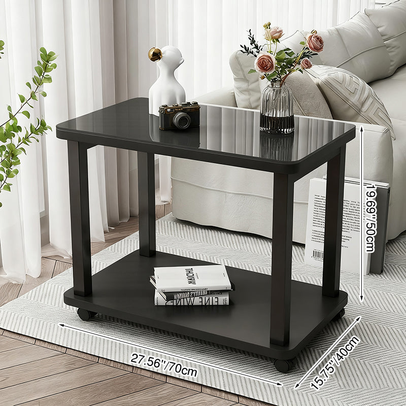 Modern Minimalist Rectangular Tempered Glass Carbon Steel Artificial Board Coffee Table 2-Tier For Living Room