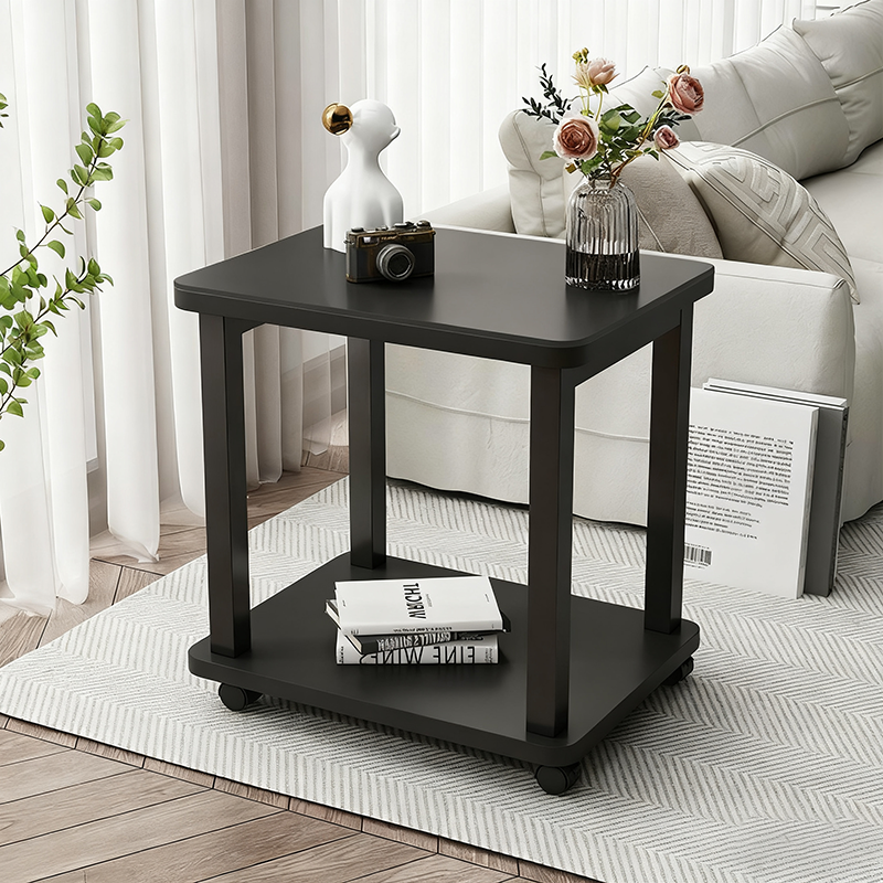 Modern Minimalist Rectangular Tempered Glass Carbon Steel Artificial Board Coffee Table 2-Tier For Living Room