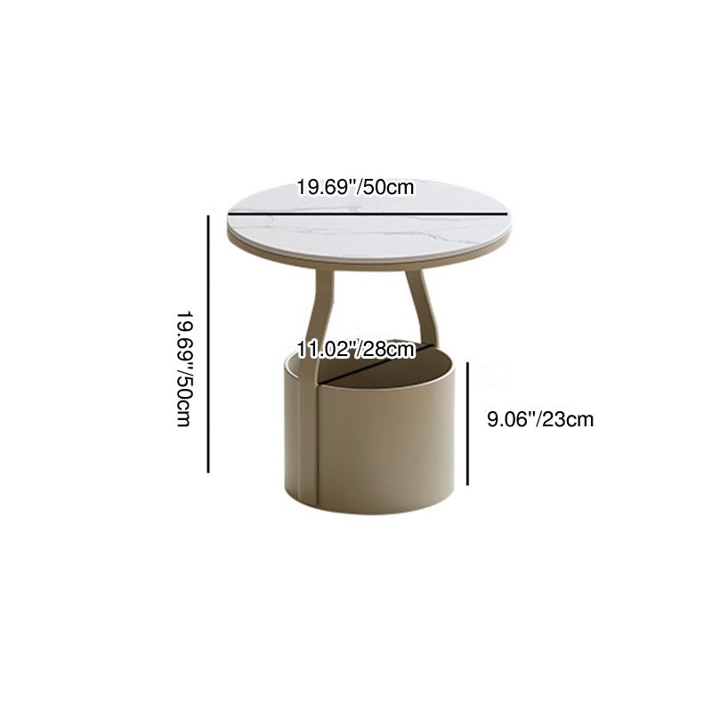 Modern Minimalist Round Rock Slab Glass Iron End Table 1-Basket For Living Room