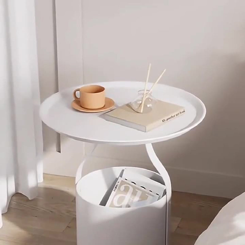 Modern Minimalist Round Rock Slab Glass Iron End Table 1-Basket For Living Room