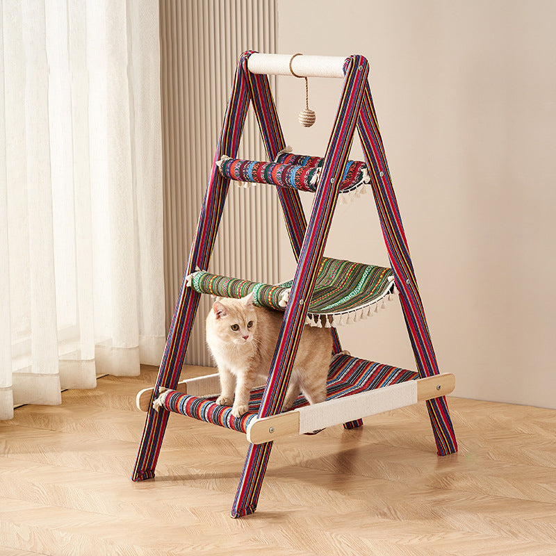 Tour pour chat moderne minimaliste en corde de chanvre triangulaire, planche multicouche, 3 niveaux pour salon 