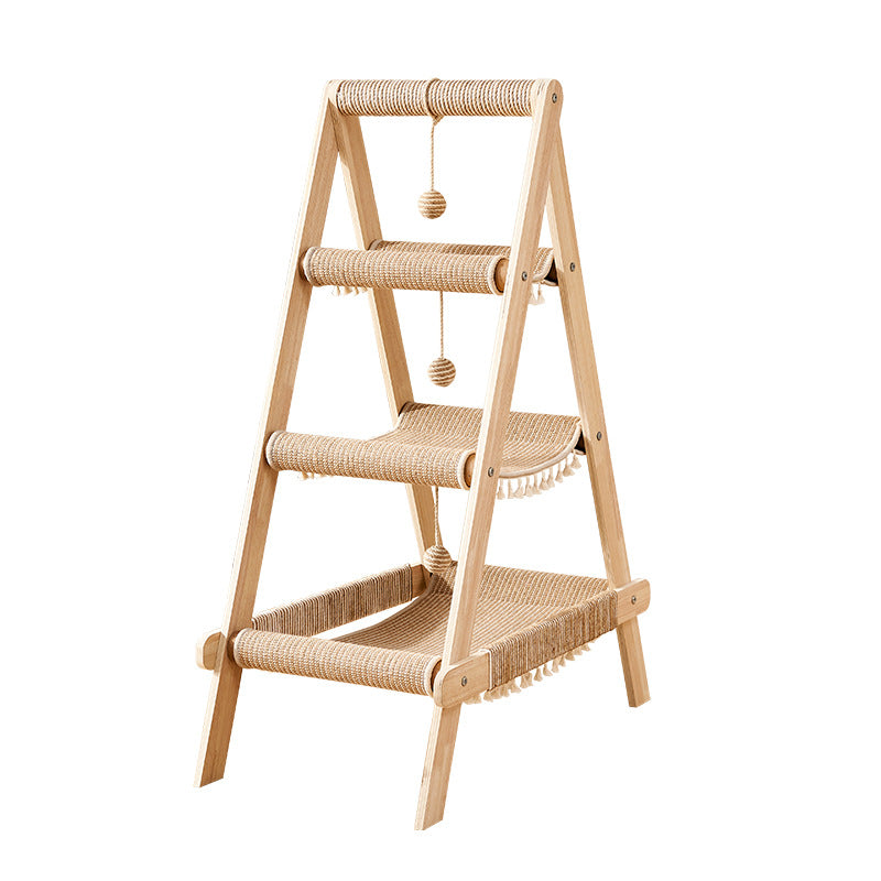Tour pour chat moderne minimaliste en corde de chanvre triangulaire, planche multicouche, 3 niveaux pour salon 