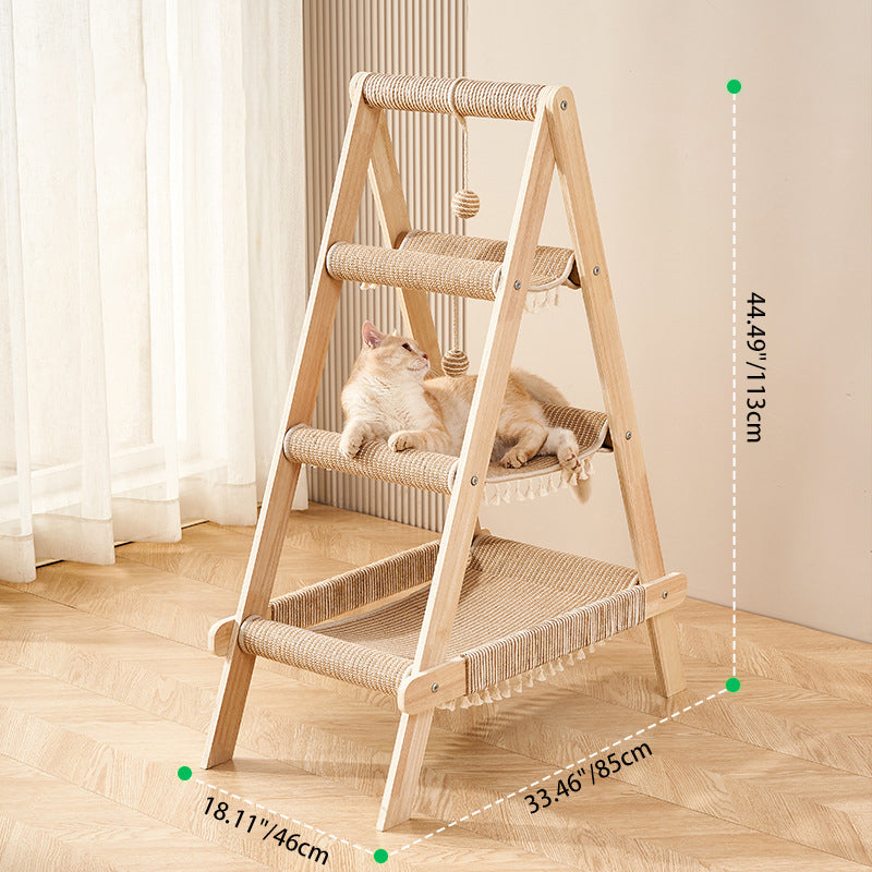 Tour pour chat moderne minimaliste en corde de chanvre triangulaire, planche multicouche, 3 niveaux pour salon 