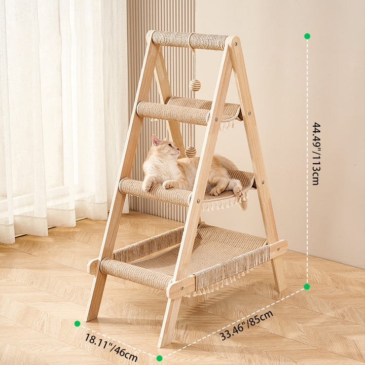 Tour pour chat moderne minimaliste en corde de chanvre triangulaire, planche multicouche, 3 niveaux pour salon 