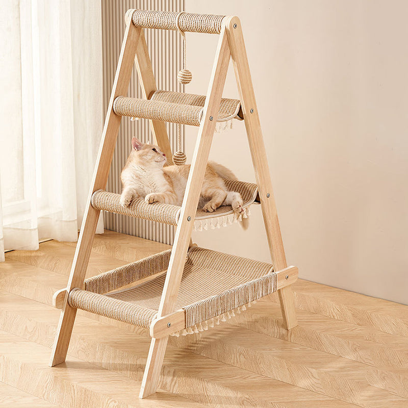 Tour pour chat moderne minimaliste en corde de chanvre triangulaire, planche multicouche, 3 niveaux pour salon 