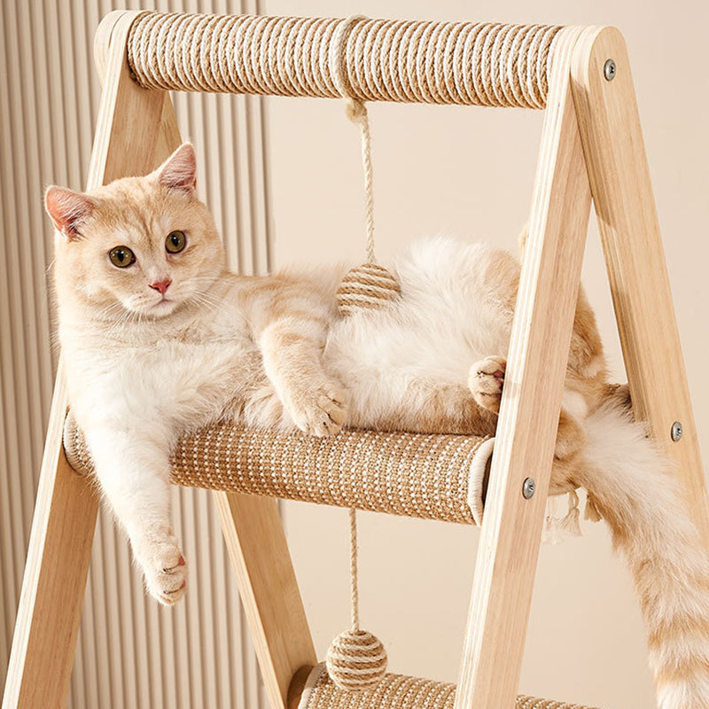 Tour pour chat moderne minimaliste en corde de chanvre triangulaire, planche multicouche, 3 niveaux pour salon 
