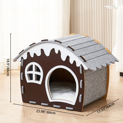 Traditional Rustic Hard-Wearing Log Cabin Felt & MDF Cat Beds 1-Tier For Living Room