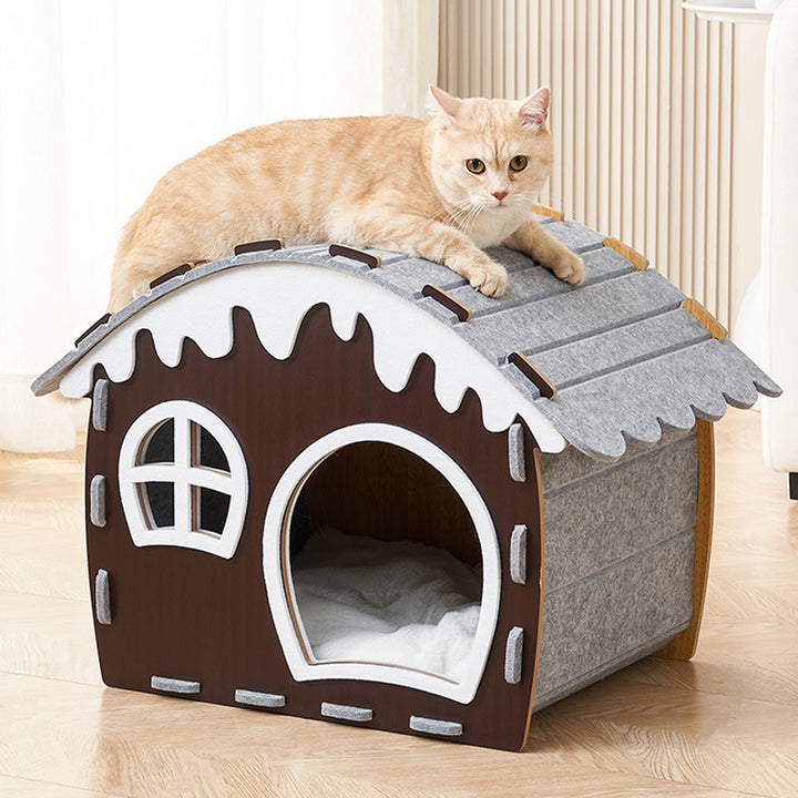 Camas para gatos de una sola capa de fieltro y MDF de cabaña rústica tradicional y duradera para la sala de estar 
