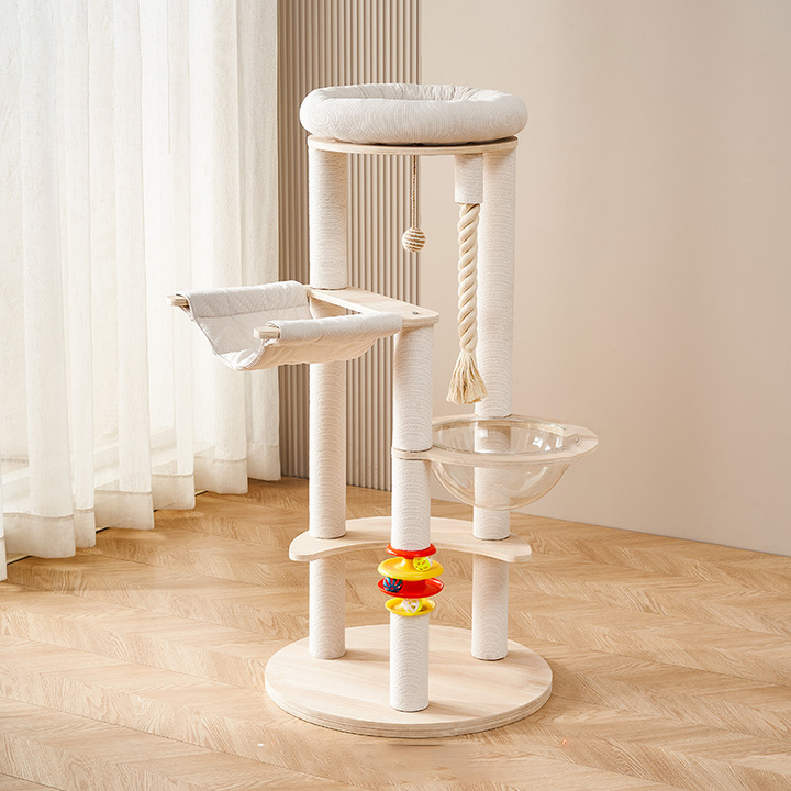 Zeitgenössischer Kreativer Baum Acryl Mehrschichtplatte Kord Baumwollseil Multifunktionaler Katzenturm 2/4/5-Ebenen Für Wohnzimmer 