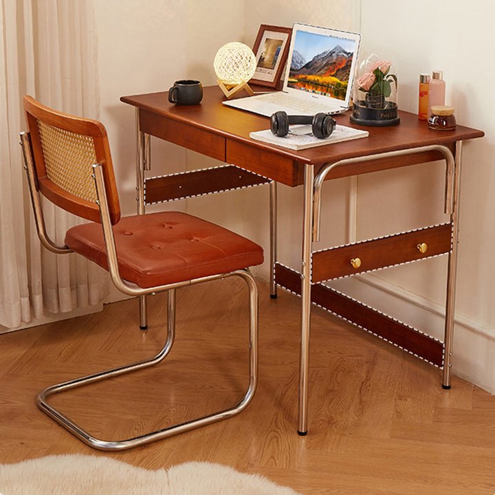Traditioneller Vintage-Schreibtisch aus Kiefernholz und Edelstahl, rechteckig, mit 2 Schubladen, für das Arbeitszimmer 