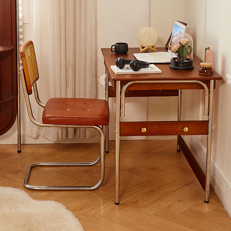 Traditioneller Vintage-Schreibtisch aus Kiefernholz und Edelstahl, rechteckig, mit 2 Schubladen, für das Arbeitszimmer 