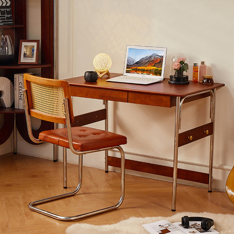 Traditioneller Vintage-Schreibtisch aus Kiefernholz und Edelstahl, rechteckig, mit 2 Schubladen, für das Arbeitszimmer 