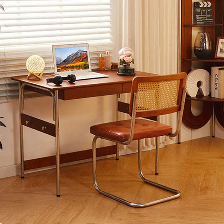 Traditioneller Vintage-Schreibtisch aus Kiefernholz und Edelstahl, rechteckig, mit 2 Schubladen, für das Arbeitszimmer 