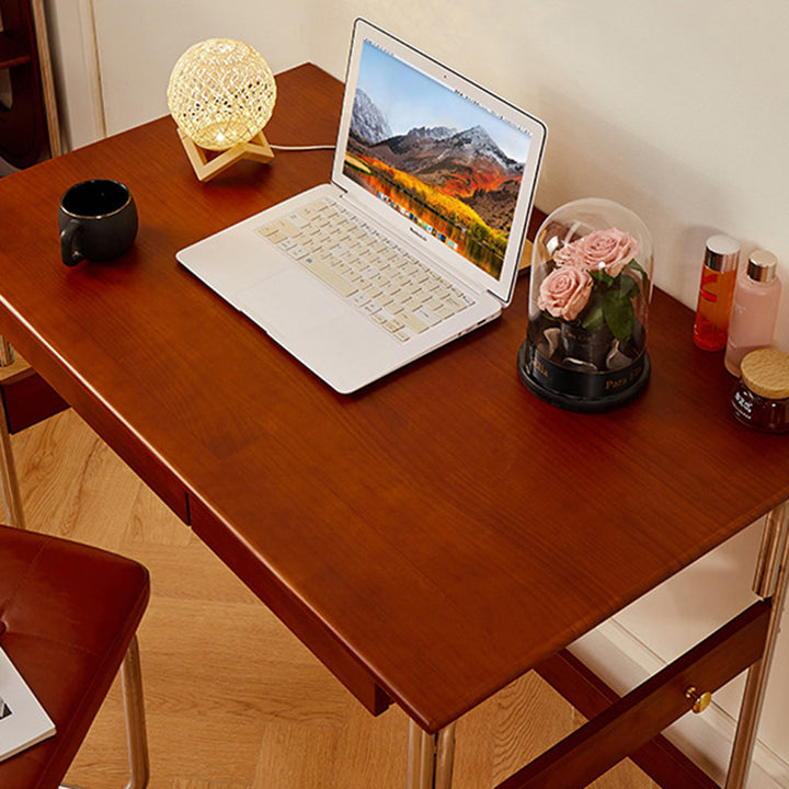 Traditioneller Vintage-Schreibtisch aus Kiefernholz und Edelstahl, rechteckig, mit 2 Schubladen, für das Arbeitszimmer 