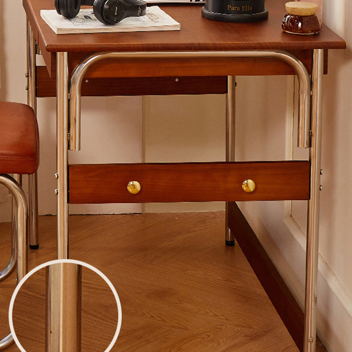 Traditioneller Vintage-Schreibtisch aus Kiefernholz und Edelstahl, rechteckig, mit 2 Schubladen, für das Arbeitszimmer 