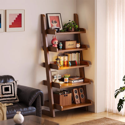 Modern Minimalist Trapezoid Rubberwood Solid Wood Sandwich Panel Floor-Standing Bookshelf 4/5-Shelf For Study
