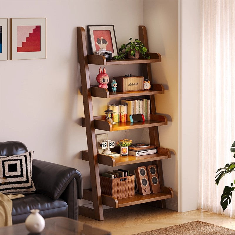 Modern Minimalist Trapezoid Rubberwood Solid Wood Sandwich Panel Floor-Standing Bookshelf 4/5-Shelf For Study