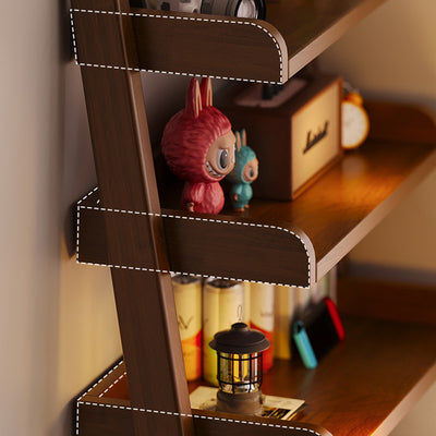 Modern Minimalist Trapezoid Rubberwood Solid Wood Sandwich Panel Floor-Standing Bookshelf 4/5-Shelf For Study