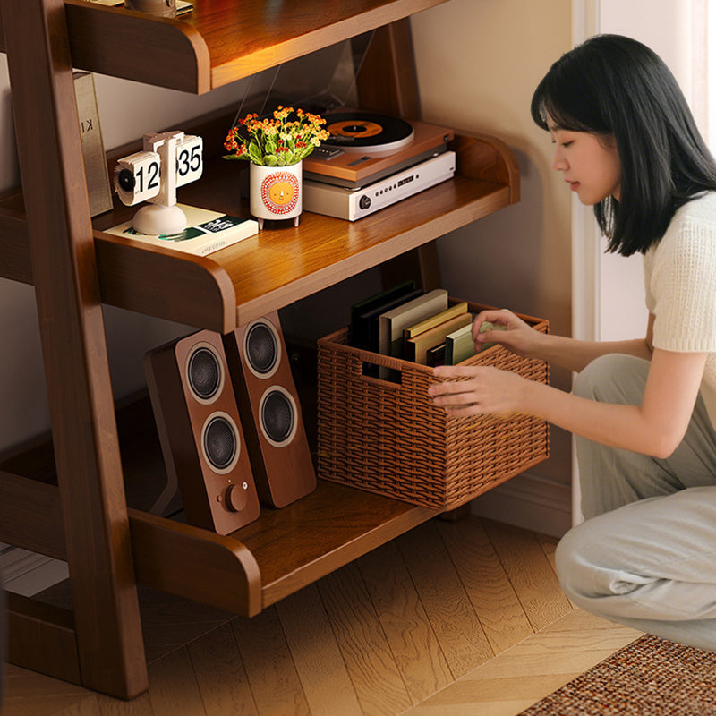 Modern Minimalist Trapezoid Rubberwood Solid Wood Sandwich Panel Floor-Standing Bookshelf 4/5-Shelf For Study
