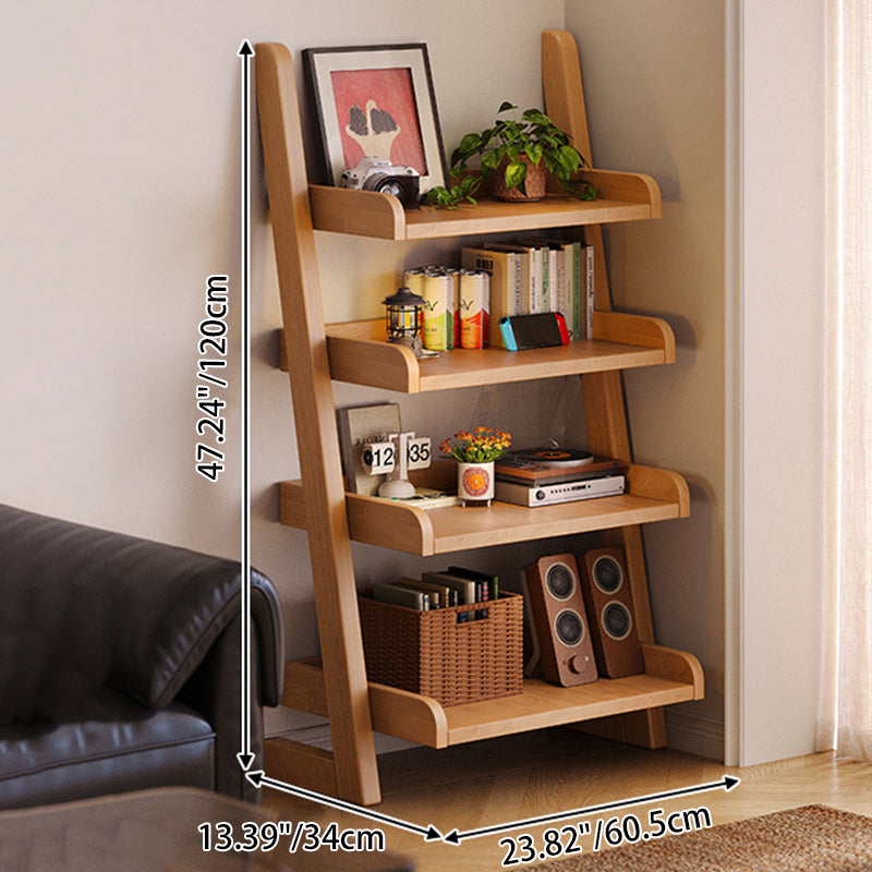 Modern Minimalist Trapezoid Rubberwood Solid Wood Sandwich Panel Floor-Standing Bookshelf 4/5-Shelf For Study