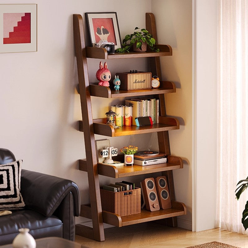 Modern Minimalist Trapezoid Rubberwood Solid Wood Sandwich Panel Floor-Standing Bookshelf 4/5-Shelf For Study