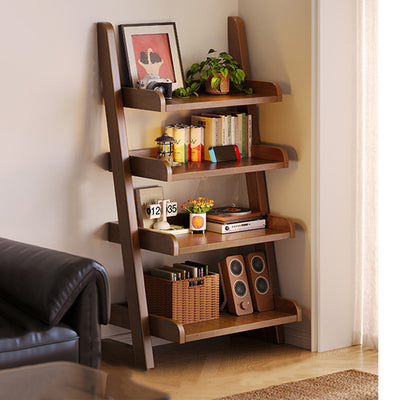 Modern Minimalist Trapezoid Rubberwood Solid Wood Sandwich Panel Floor-Standing Bookshelf 4/5-Shelf For Study