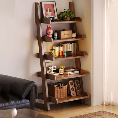 Modern Minimalist Trapezoid Rubberwood Solid Wood Sandwich Panel Floor-Standing Bookshelf 4/5-Shelf For Study