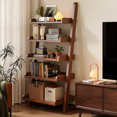 Modern Minimalist Trapezoid Rubberwood Solid Wood Sandwich Panel Floor-Standing Bookshelf 4/5-Shelf For Study