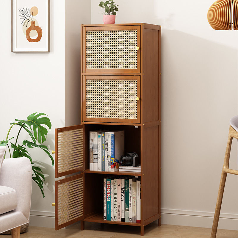 Modern Minimalist Square Wooden Board Plastic Rattan Weaving Storage Cabinet 2/3/4/5/6-Cabinet For Study